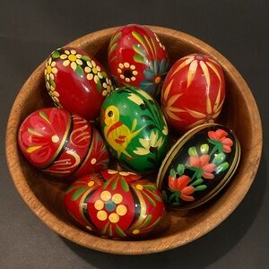 Colorful Hand-Painted Wooden Eggs